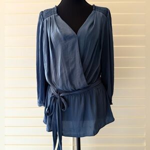 Naked Zebra Blue Wrap Blouse with Tie Front